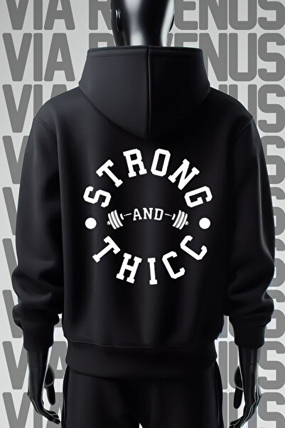 Vordevia Imprimat cu 3 fire - Hanorac negru cu glugă cu croială largă