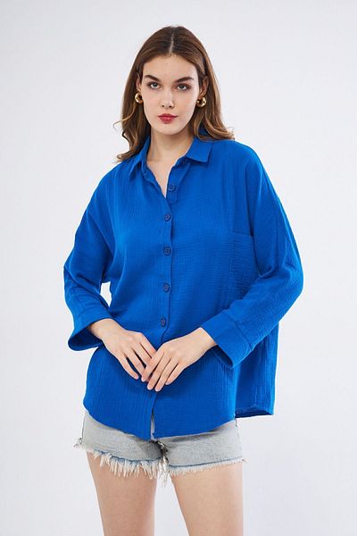 Yıldızistan Cămașă sport lungă texturată cu mânecă liliac și buzunare Saks Blue3406260