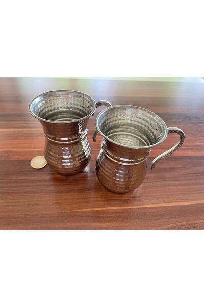 antepistachios 2 Pieces Large Size Copper White Mug Ayran Beverage Cup
