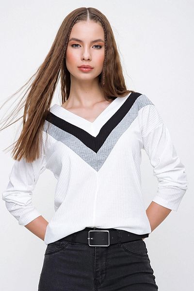 Pasaklı Giyim Women's V-Neck Ecru White Black Long Sleeve Cotton Soft Knitwear Sweater2750230