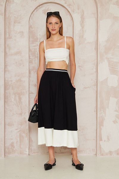 Pasaklı Giyim Black Loose Kiloş Bohemian Skirt - Pockets, Rubber Waist, Color Block3535220