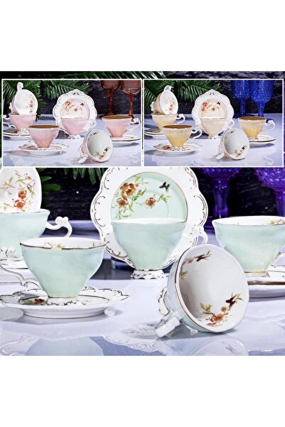 Kosova 4202 KOSOVA ZJN-02 PORSELEN 6 LI FİNCAN TAKIMI AYAKLI (FLOWER)