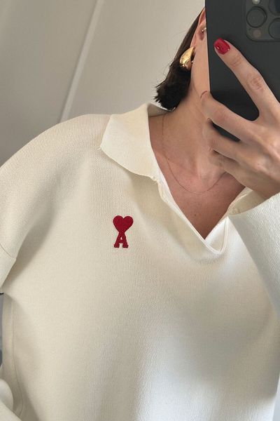 MAGARDE Original Polo Neck Heart Sweater - Ecru