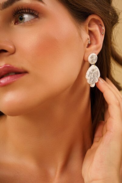 Gizy Store Özel Tasarım El Yapımı Polimer Kil Midye Kabuğu Istiridye Gümüş Renk Küpe