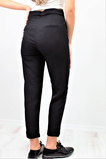 Pasaklı Giyim Kadın Siyah Cepli Duble Paça Dar Kalıp Pliseli Havuç Pantolon 3173220