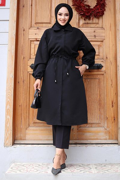 MİSSKAYLE Black Hidden Placket Trench Coat 4430
