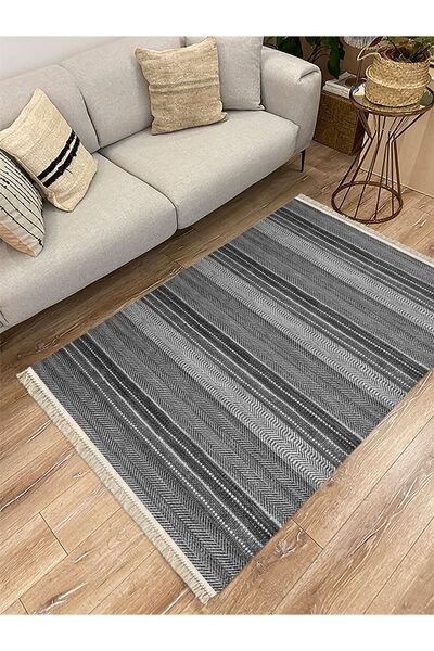 kilim home Covor Kilim din bumbac 3044, în tonuri de negru și gri, cu model v...