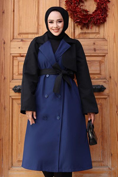MİSSKAYLE Indigo 4435 - Sleeve Garnished Trench Coat