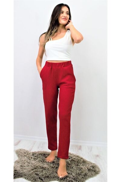 Pasaklı Giyim Ženske crvene Mekane teksture visokog struka, elastične pantalo...