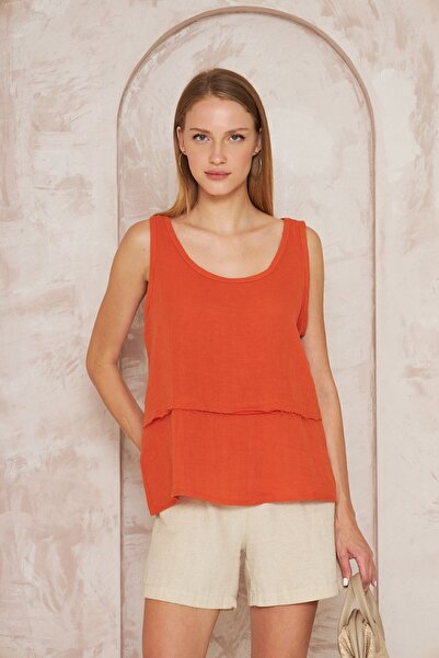 Pasaklı Giyim Помаранчева муслінова жіноча спортивна блуза - з швами, бретель...
