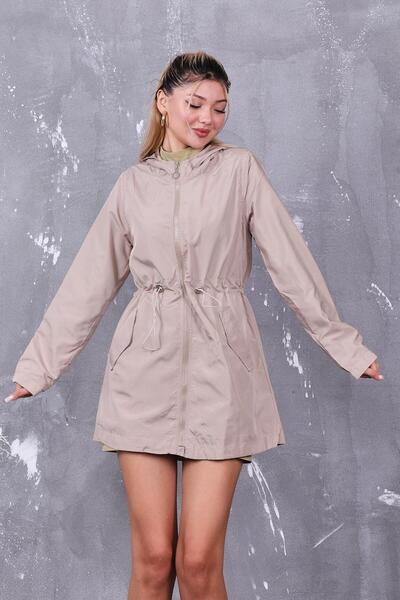 ZEYWEAR Hooded Waist Drawstring Raincoat Jacket