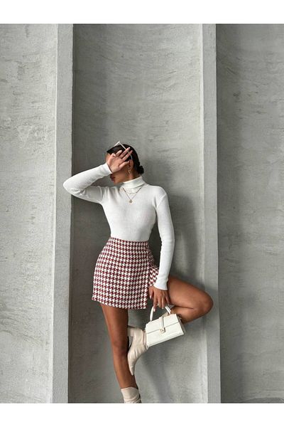 RockMore Tweed Buttoned Houndstooth Short Skirt