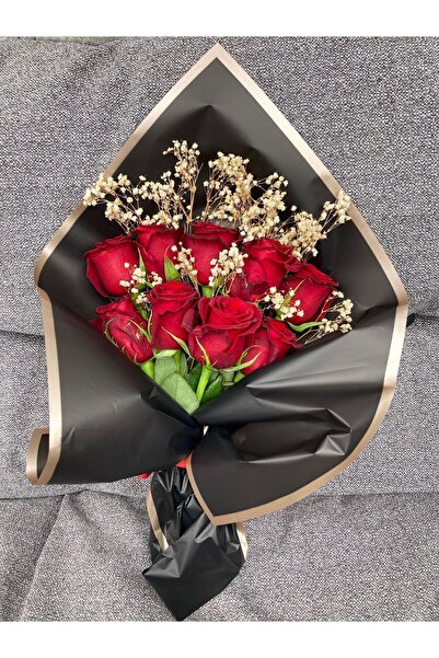 Merveparti Kirmizi Gül ,buket Çiçek 9lu Cipsolu