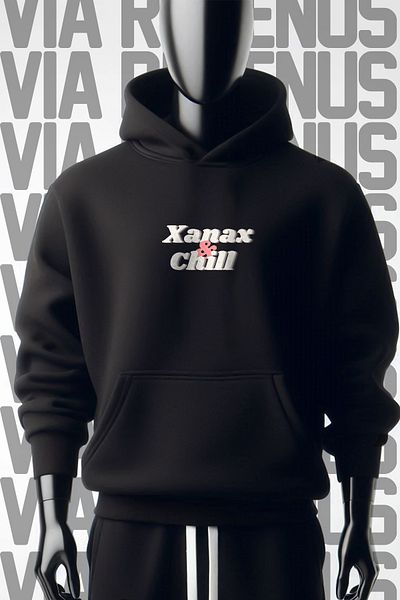 Vordevia Xan*x and Chill - Φούτερ με φαρδιά μαύρη κουκούλα με 3 νήματα με στάμπα μπροστά και πίσω