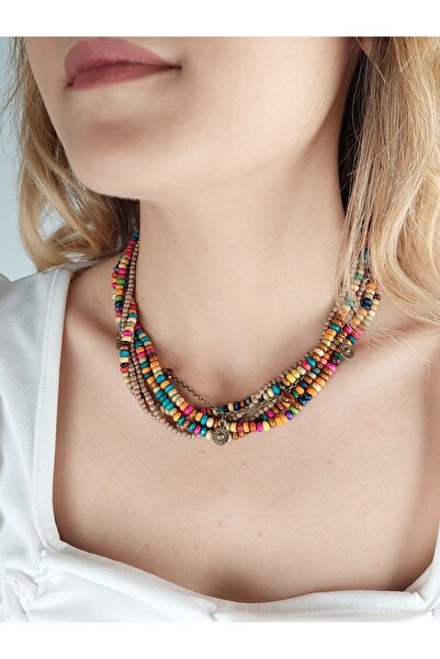 embaaksesuar El Yapımı Ahşap Boncuktan Etnik Otantik Kolye