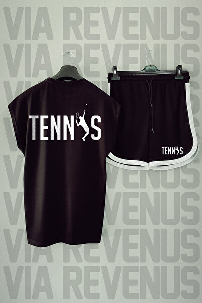 Vordevia Αθλητικό μπλουζάκι με στάμπα τένις με μαύρο μανίκι και μαύρο σορτς γ...