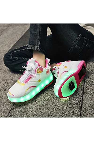 Yasee Unisex Skateboard Ayakkabı Şarj Edilebilir Led Işıklı kapanabilir tekerlek
