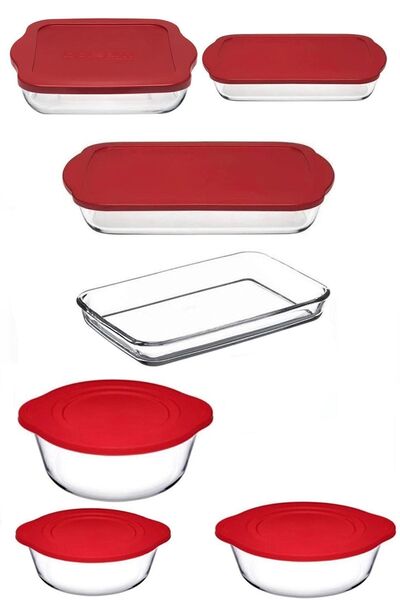 Paşabahçe Red Covered Pyrex Set 7 Pieces