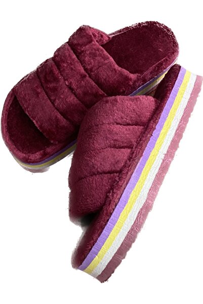 Cross Kadın renkli peluş pofuduk rahat taban ev terlik