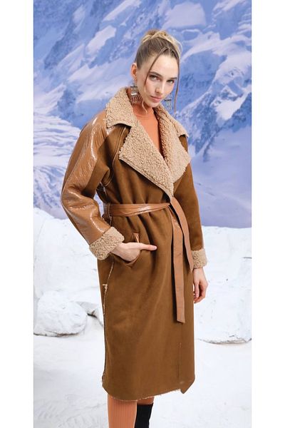 İLKCET MODA Γυναικείο παλτό με επένδυση από σουέντ και πλαστικοποιημένο