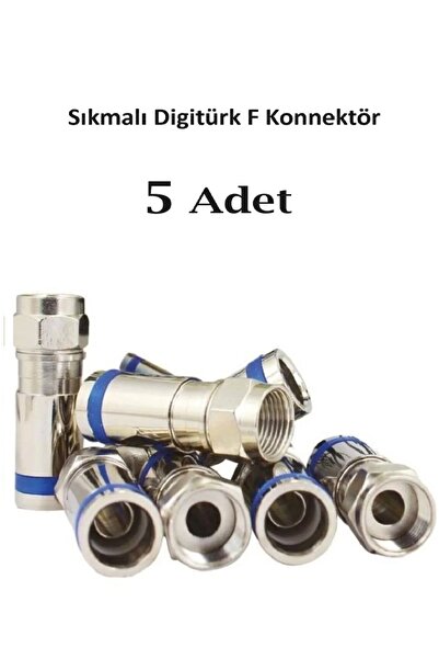 ANKTEK Beş 5 Adet Sıkmalı F Konnektör Mavi Çizgili Rg6 Geniş Digitürk Konnektör