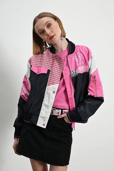 İLKCET MODA Дамско бомбър яке с цветни блокове