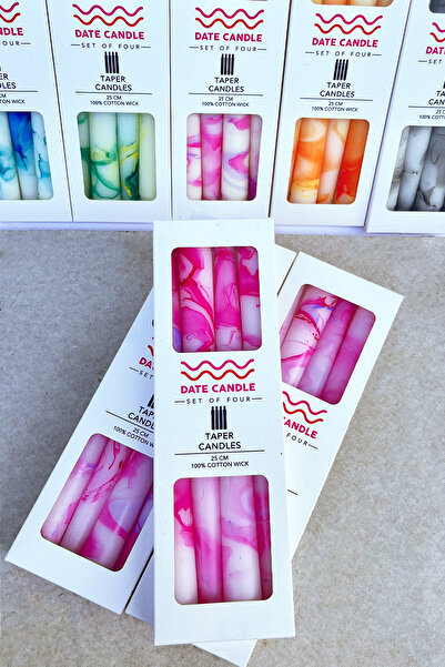 SANAT SEPET İŞLERİ Date Candle El Yapımı Mermer Desenli Şamdan Mum