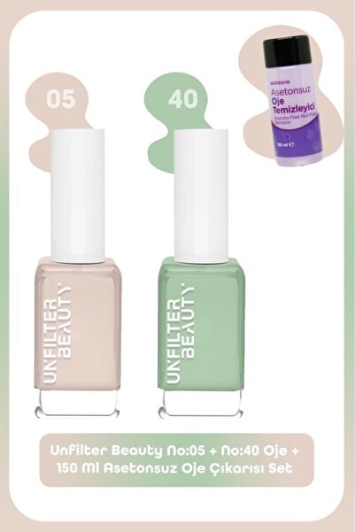 Unfilter Beauty No:05 + No:40 Oje + 150 Ml Asetonsuz Oje Çıkarısı Set