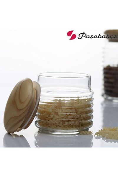 Paşabahçe Babylon Glass Jar with Wooden Lid 665 Cc