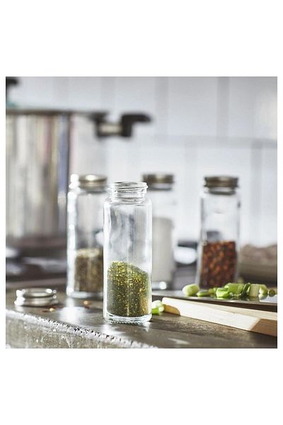 IKEA CITRONHAJ GLASS STAINLESS STEEL 10 CL 4 PIECES SPICE JAR