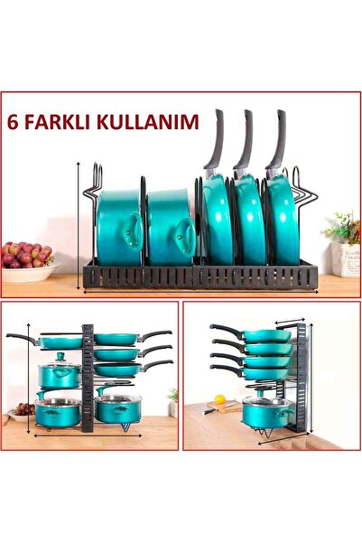 SİLVERLAND Tencere Ve Tava Düzenleyici Dolap İçi 10 Katlı Yükseklik Ayarlanabilir Raf 6 Farklı Kullanım