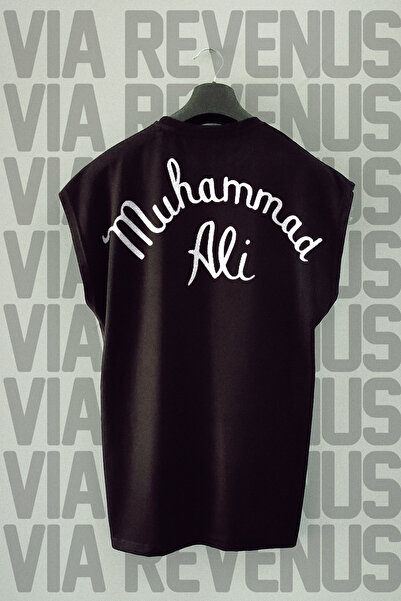 Vordevia Muhammad Ali Back Printed - Tricou sport negru, mâneci zero