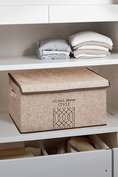 FORSACE Beige Maxi Box - 2-Piece Purpose, Felt Lid, Folding Clothes Bag Closet Organizer 47X37X24 cm