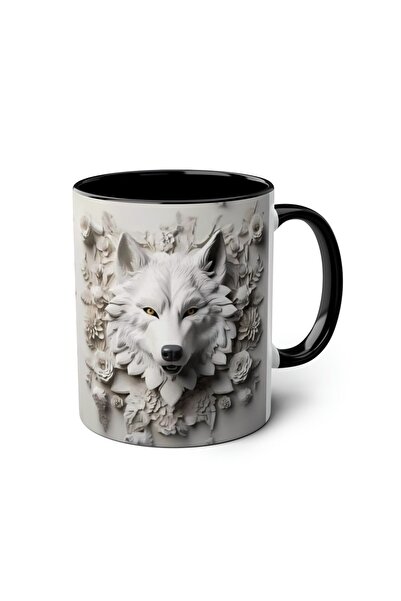 DUBLEMETRE Beyaz Kurt Baskılı Kupa