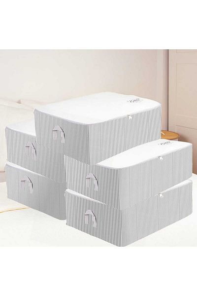 Textile sweet 5-Piece Large Size Pillow Case White Gray Striped Base Organizer Storage Bag 62x46x22