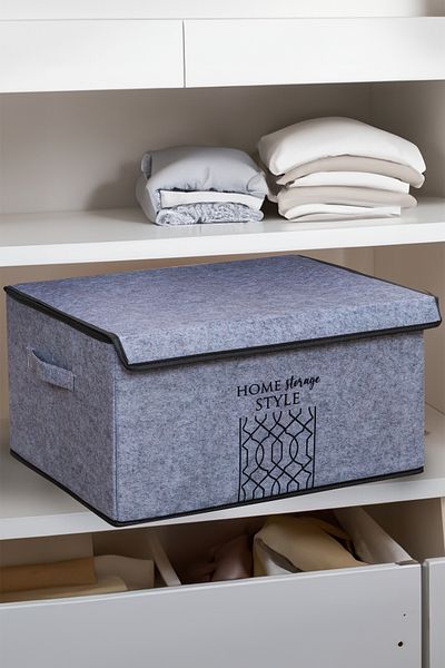 FORSACE 2-Piece Gray Maxi Box - Felt Lid, Folding Cabinet Organizer, 47X37X24 cm