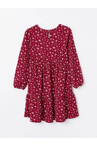 LC Waikiki Lcw Kids - Dried Rose Printed, Flower Patterned Girl's Dress, Crew Neck
