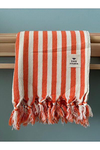 bee rituals. Turuncu Çizgili Organik Pamuklu Peştemal