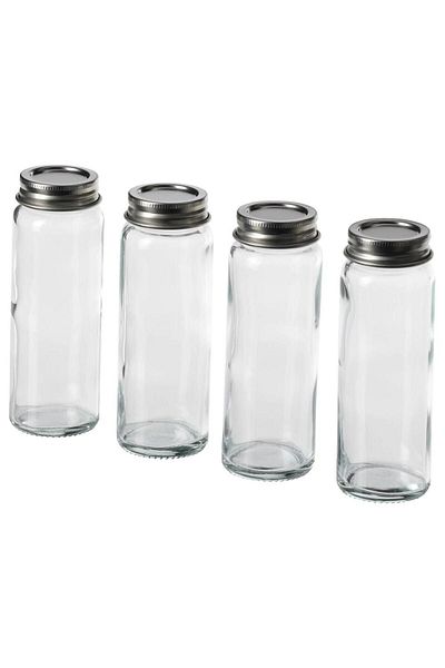 IKEA CITRONHAJ GLASS STAINLESS STEEL 10 CL 4 PIECES SPICE JAR