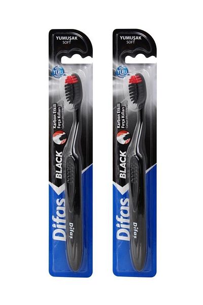 Difaş Blackt Toothbrush Set of 2 (Carbon Effect Special Black Bristles / Medium Hard)