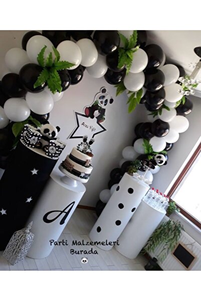 Partimalzemeleriburada Panda Konsept Doğum Günü Siyah Beyaz Balon Seti 50'li