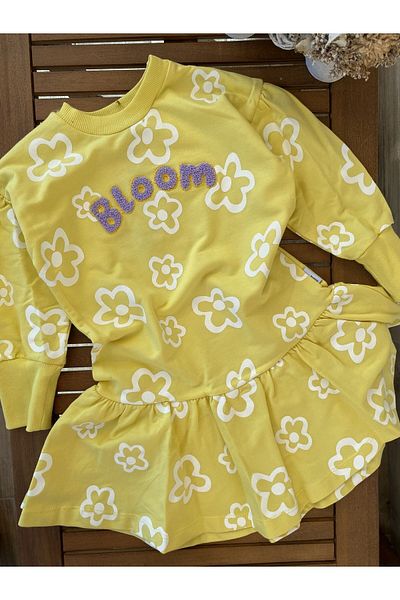 Baby Aden Bloom - Embroidered Flower Patterned Girl's Sweatshirt Dress