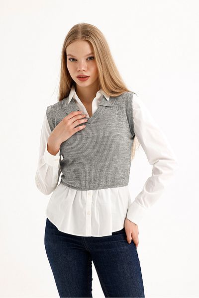Cloudy Kids Glittery Shirt Collar Crop Women's Sweater