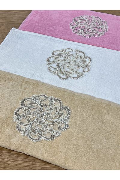 AYHANHOME French Laced 3-Piece Dowry - 50x90 Velvet Hand and Face Towel