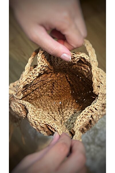 Roseiva Midye Örgü Çanta Hasır Çanta / Yazlık Çanta / Bohem Çanta / Kağıt Ip Çanta