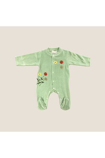 EM&FA TEKSTİL Velvet Baby Rompers - Floral Embroidery