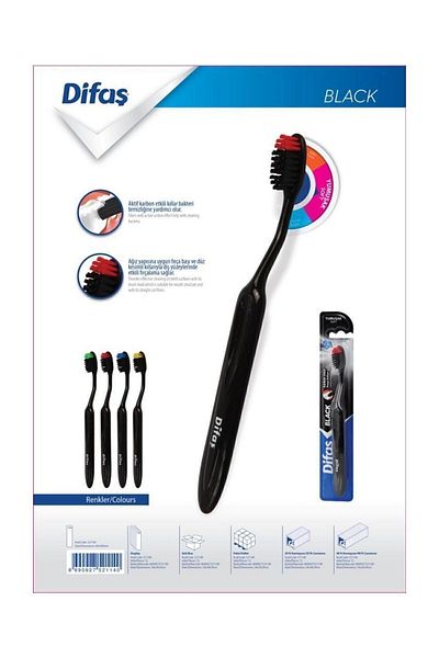 Difaş Blackt Toothbrush Set of 2 (Carbon Effect Special Black Bristles / Medium Hard)