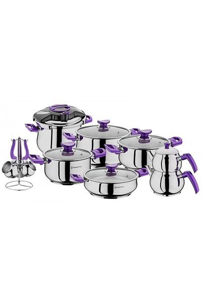 Remetta REMETTALUX 18 PIECE STEEL POT SET PURPLE