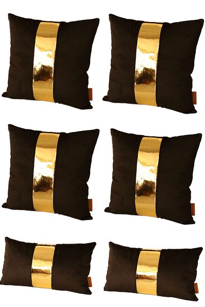 Rayda Home Decorative Black Gold Shiny Leather Detailed 6-Piece Throw Pillow Case 4 Pieces 40*40 Cm 2 Pieces 30*50 Cm
