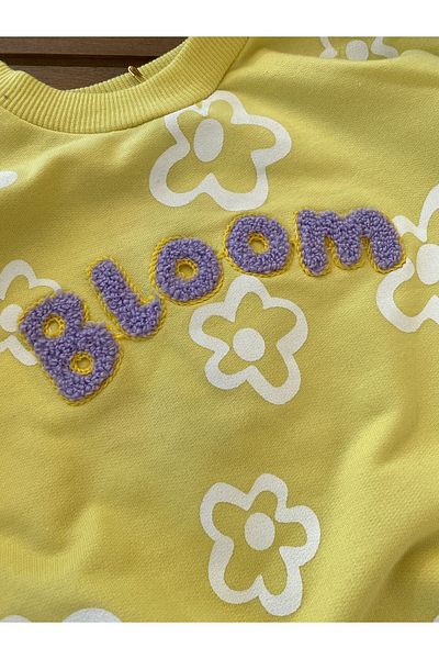 Baby Aden Bloom - Embroidered Flower Patterned Girl's Sweatshirt Dress